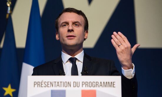 French presidential candidate Emmanuel Macron presents his program