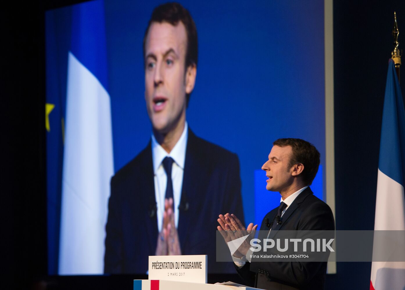 French presidential candidate Emmanuel Macron presents his program