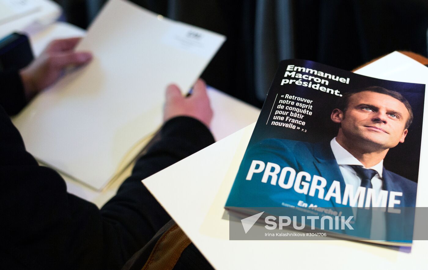 French presidential candidate Emmanuel Macron presents his program