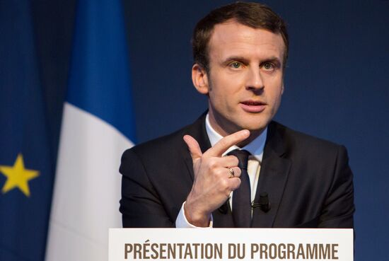 French presidential candidate Emmanuel Macron presents his program