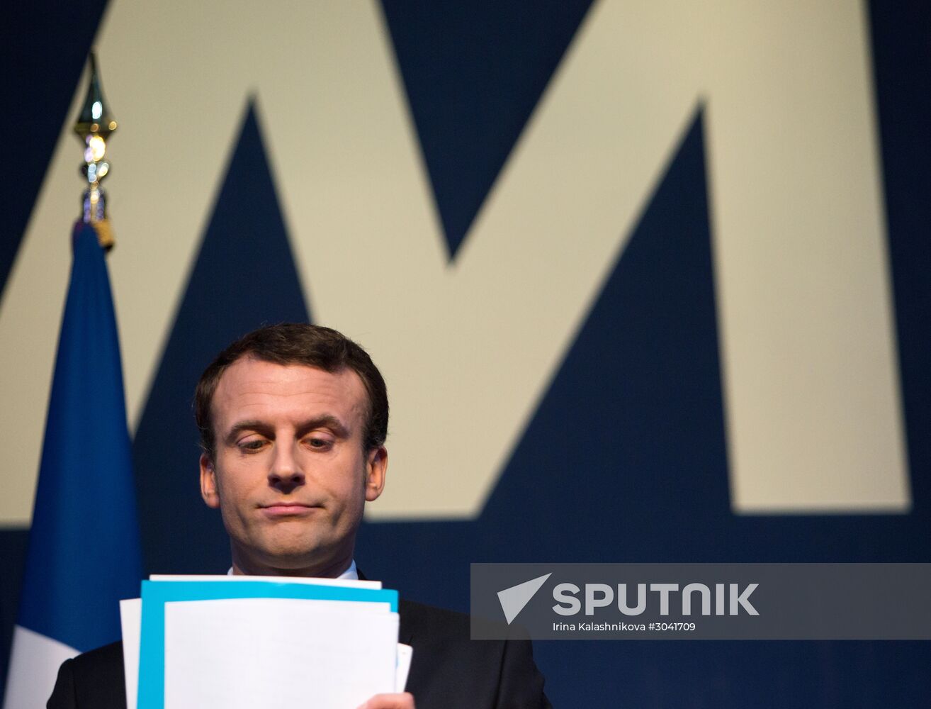 French presidential candidate Emmanuel Macron presents his program