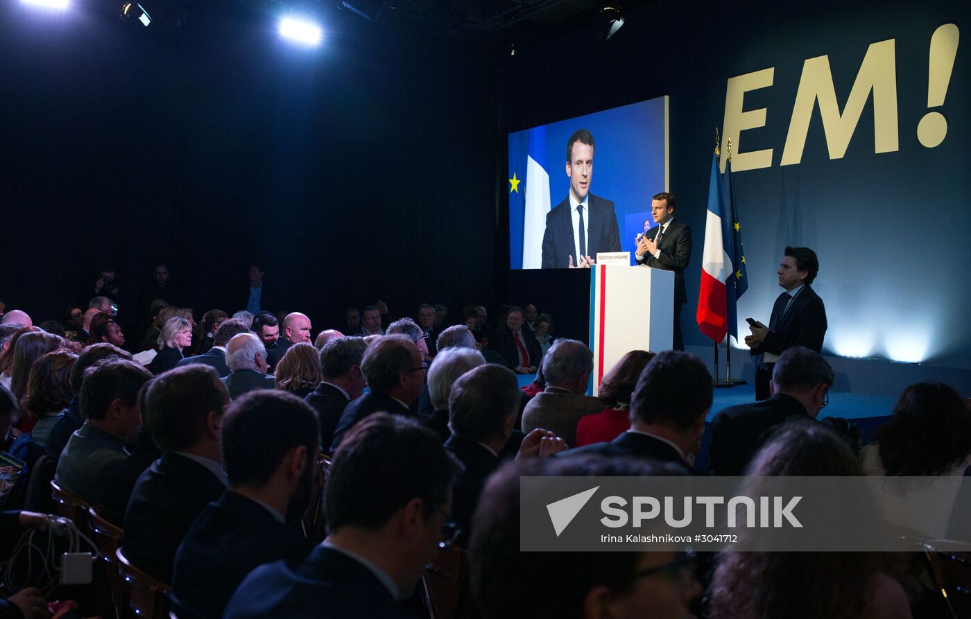 French presidential candidate Emmanuel Macron presents his program