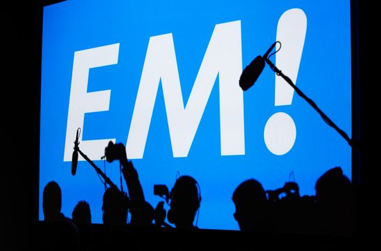 French presidential candidate Emmanuel Macron presents his program