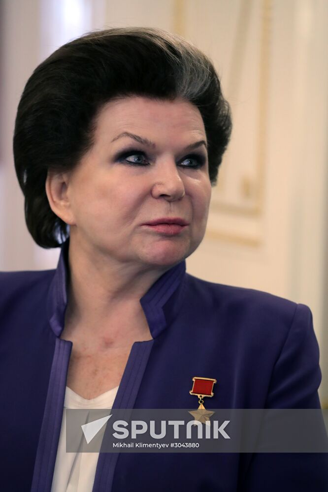 Russian President Vladimir Putin congratulates Valentina Tereshkova on her 80th birthday