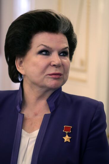 Russian President Vladimir Putin congratulates Valentina Tereshkova on her 80th birthday