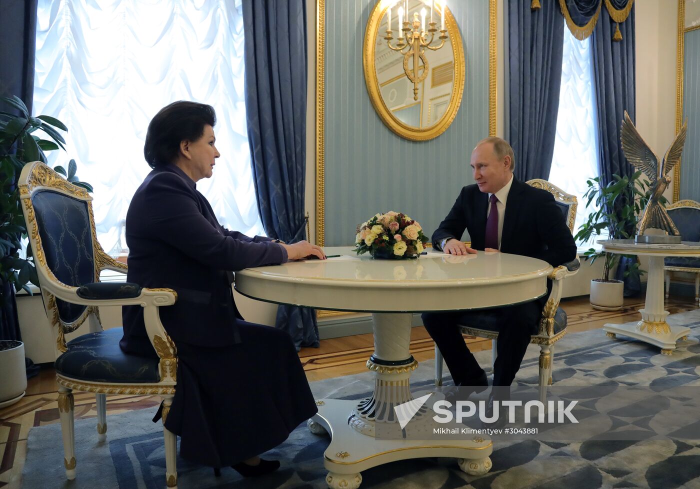 Russian President Vladimir Putin congratulates Valentina Tereshkova on her 80th birthday