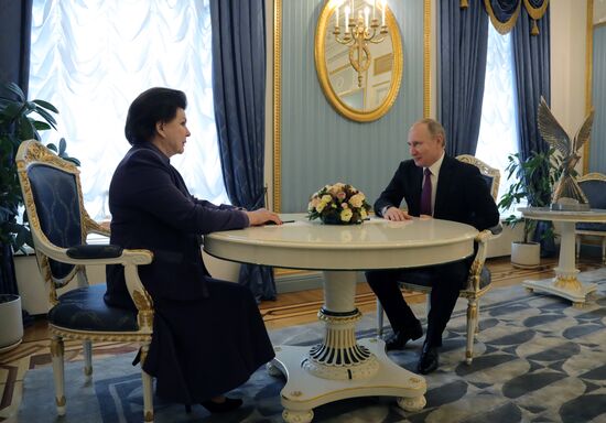 Russian President Vladimir Putin congratulates Valentina Tereshkova on her 80th birthday