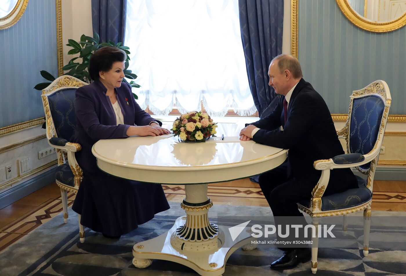 Russian President Vladimir Putin congratulates Valentina Tereshkova on her 80th birthday