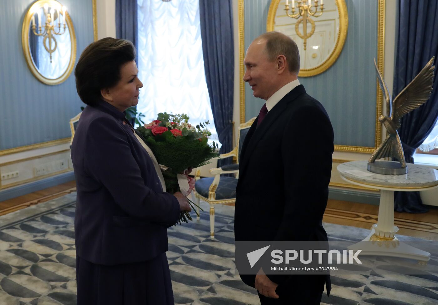 Russian President Vladimir Putin congratulates Valentina Tereshkova on her 80th birthday