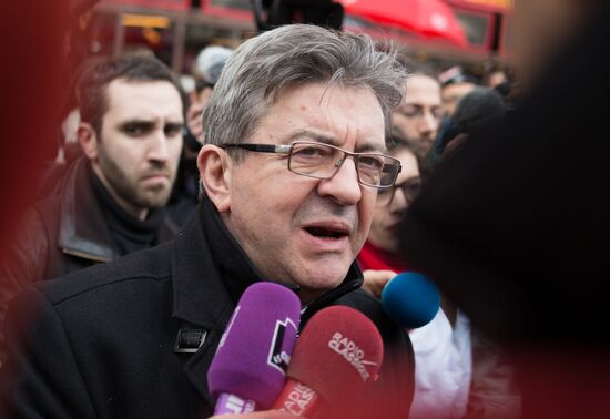 French presidential candidate Mélenchon attends medics' rally in Paris