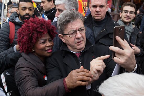 French presidential candidate Mélenchon attends medics' rally in Paris