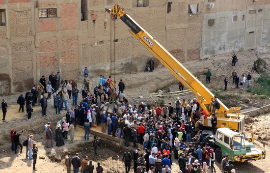 Recovering ancient statue of pharaoh Ramses II in Cairo