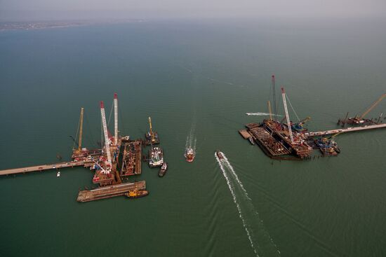 The Crimean Kerch Strait Bridge under construction
