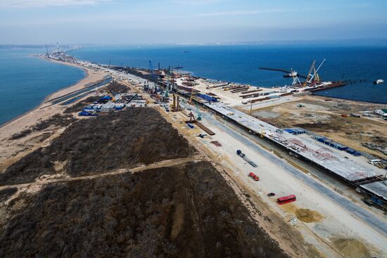 The Crimean Kerch Strait Bridge under construction