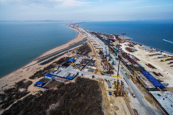 The Crimean Kerch Strait Bridge under construction