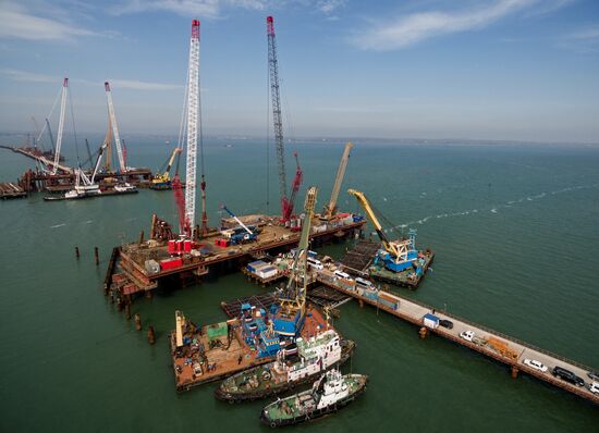 The Crimean Kerch Strait Bridge under construction