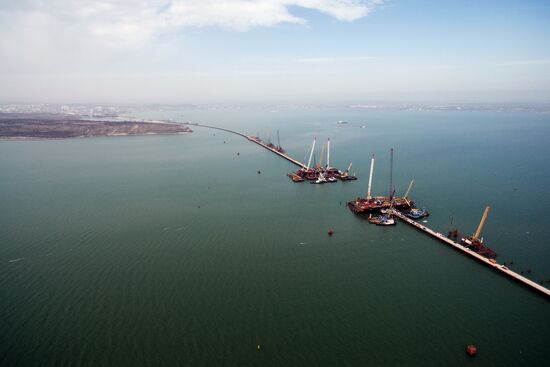 The Crimean Kerch Strait Bridge under construction