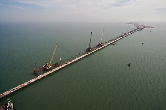 The Crimean Kerch Strait Bridge under construction