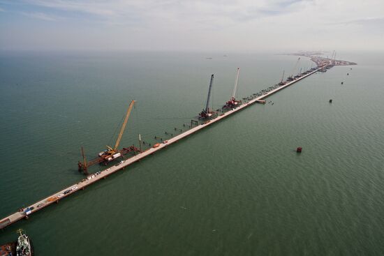 The Crimean Kerch Strait Bridge under construction