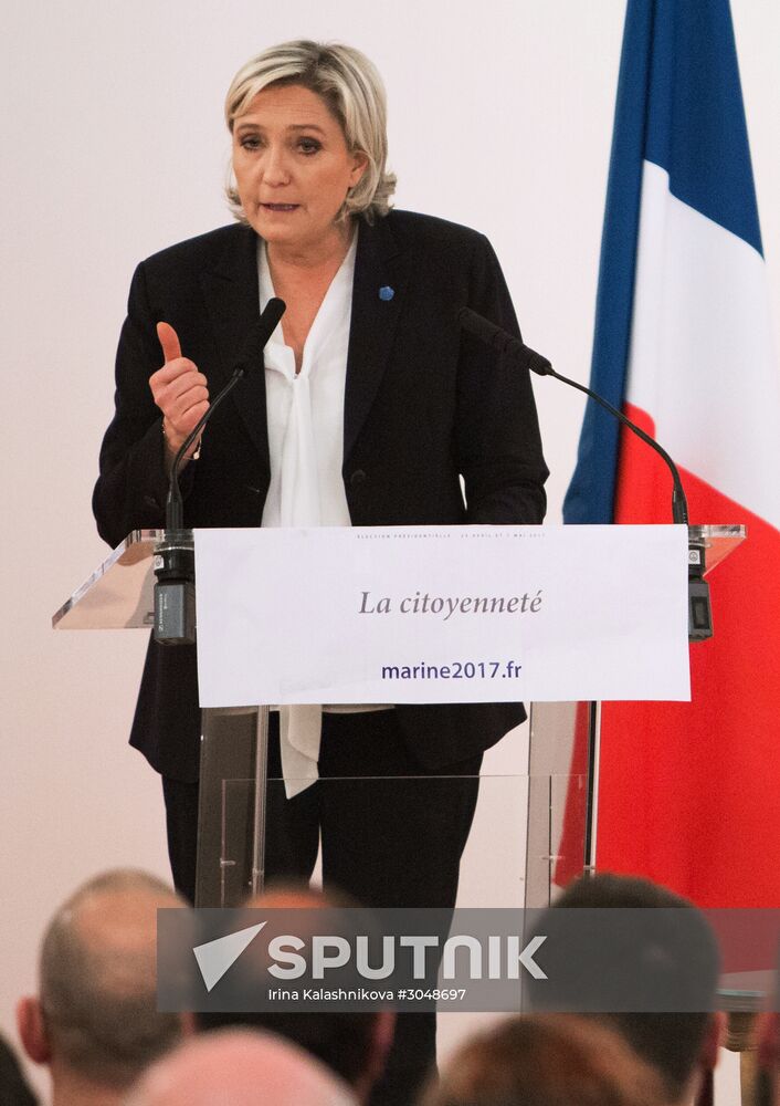 Marine Le Pen holds news conference in Paris