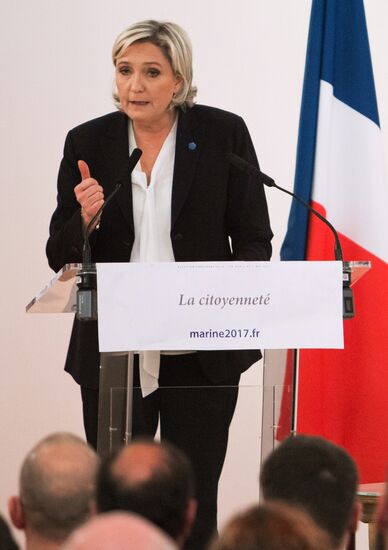 Marine Le Pen holds news conference in Paris