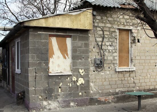 Aftermath of shelling in the town of Luganskoye in the Donetsk Region