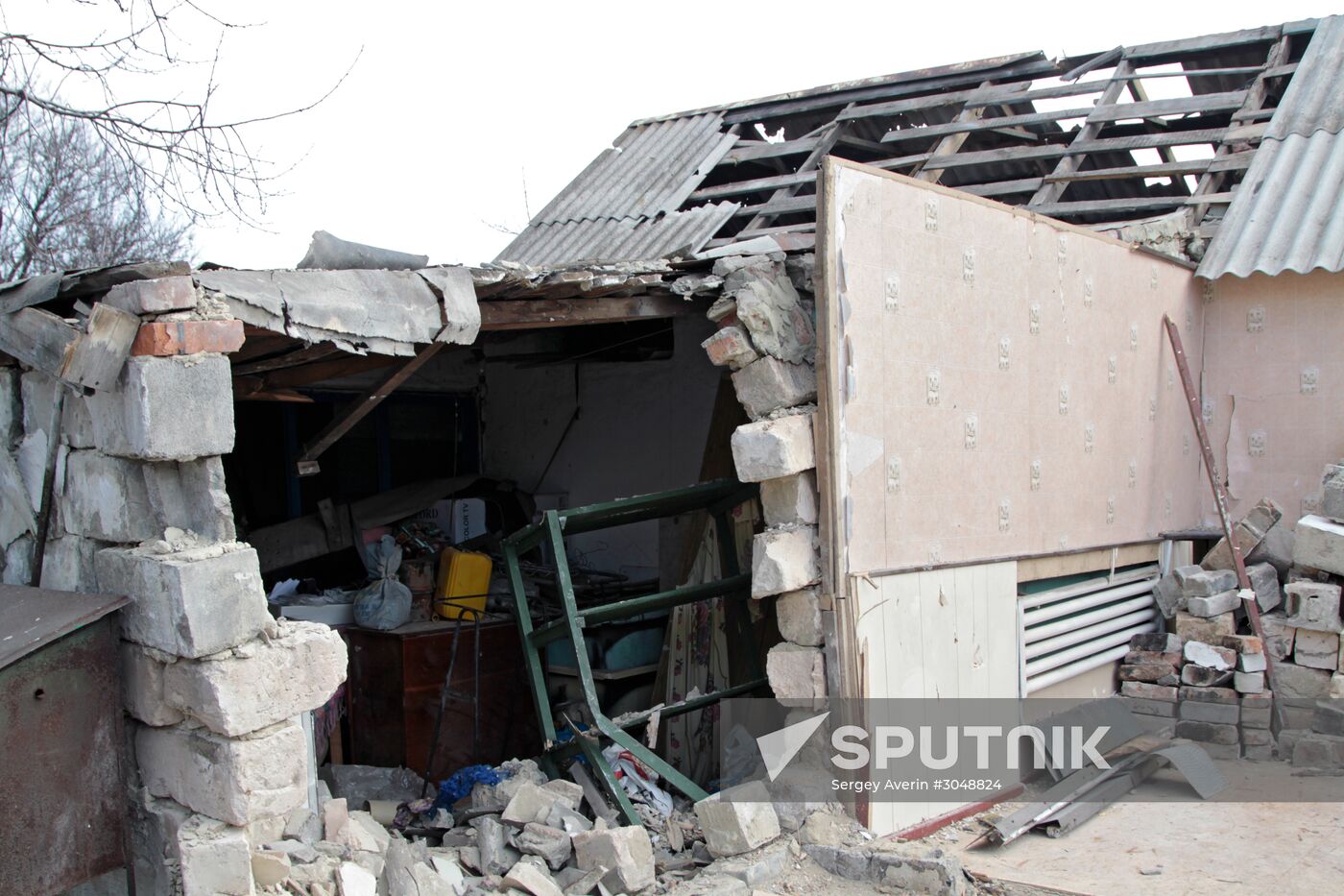 Aftermath of shelling in Luganskoye, Donetsk Region