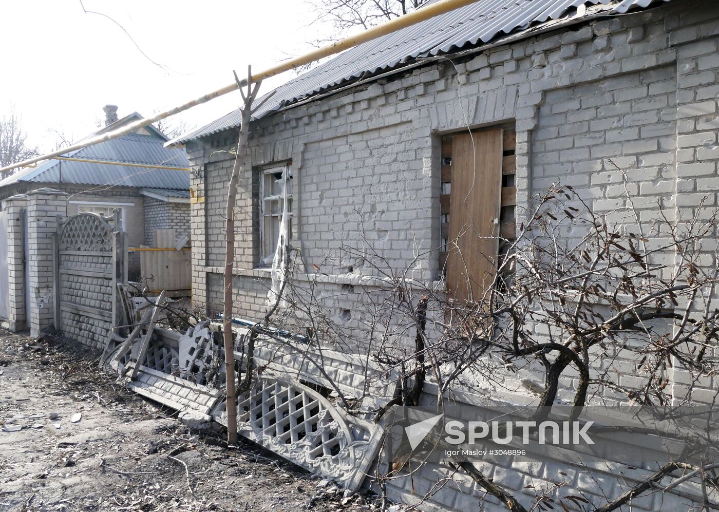 Aftermath of shelling in the town of Luganskoye in the Donetsk Region