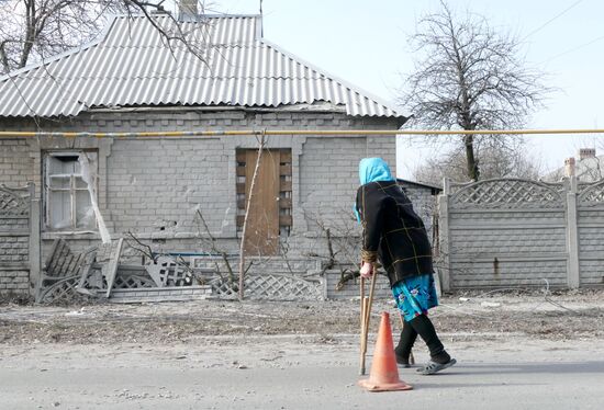 Aftermath of shelling in the town of Luganskoye in the Donetsk Region