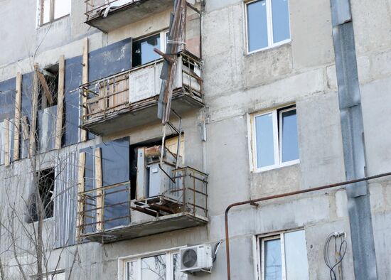 Aftermath of shelling in the town of Luganskoye in the Donetsk Region