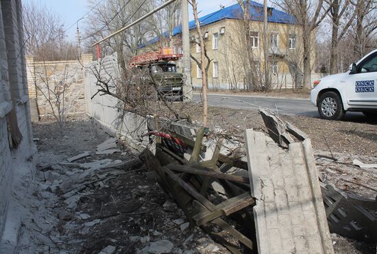 Aftermath of shelling in the town of Luganskoye in the Donetsk Region