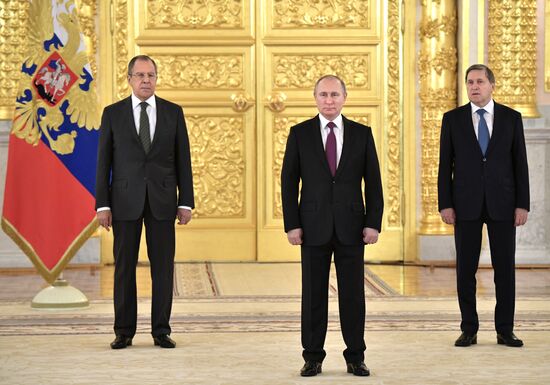 Russian President Vladimir Putin receives credentials from 18 ambassadors of foreign states