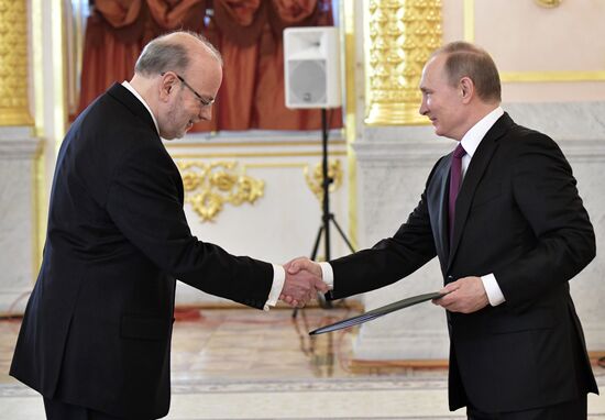 Russian President Vladimir Putin receives credentials from 18 ambassadors of foreign states
