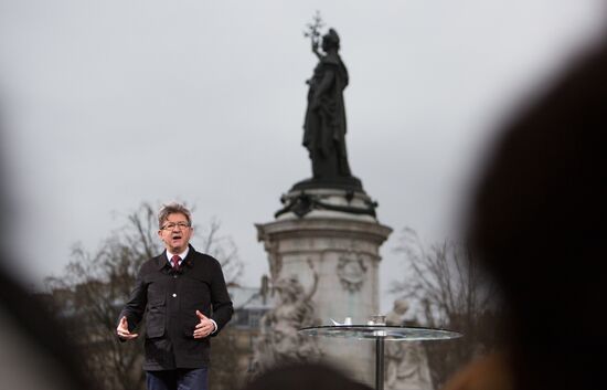 Pre-election rally of French presidential candidate Jean-Luc Mélenchon