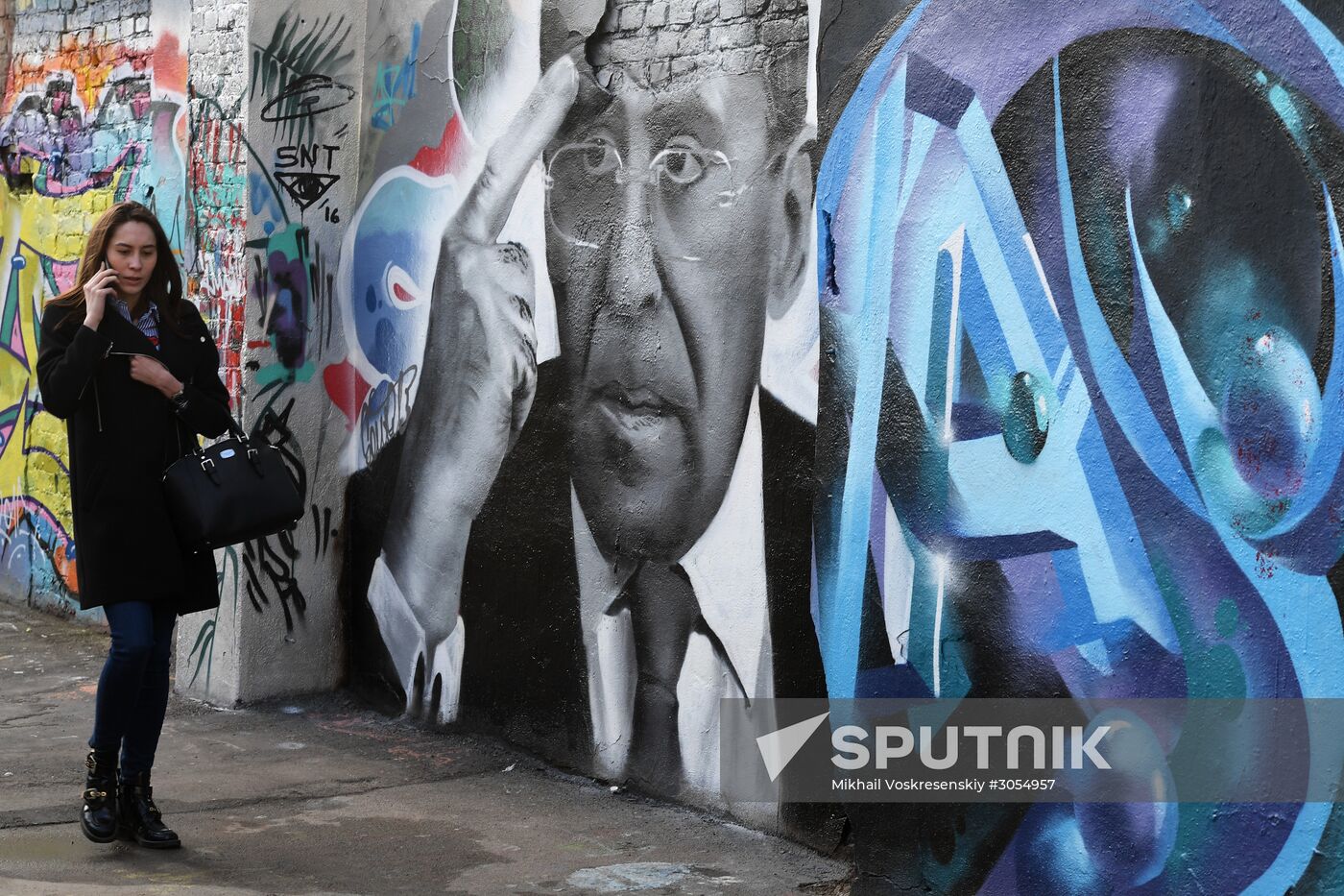 Graffiti depicting Russian Foreign Minister Sergei Lavrov seen in Moscow