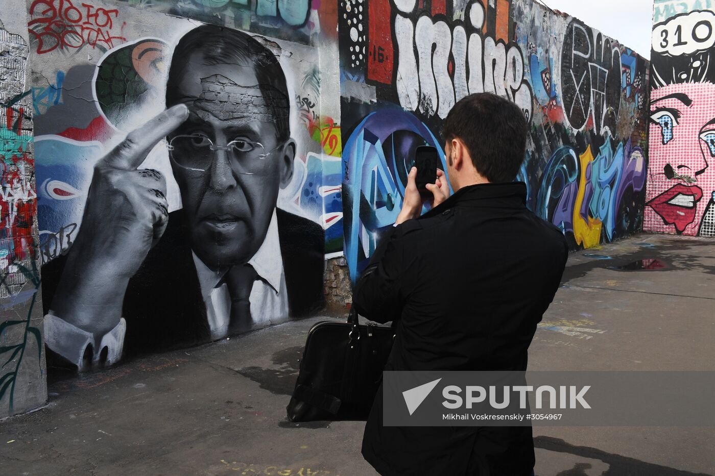 Graffiti depicting Russian Foreign Minister Sergei Lavrov seen in Moscow