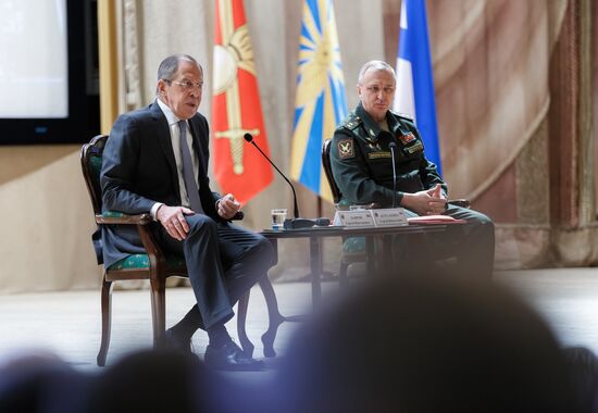 Foreign Minister Sergey Lavorv gives lecture at Military Academy of the General Staff of the Russian Armed Forces