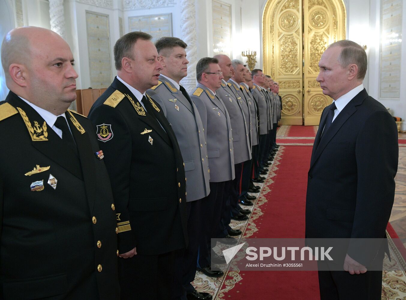 Russian President Vladimir Putin meets with senior officers awarded top special military ranks