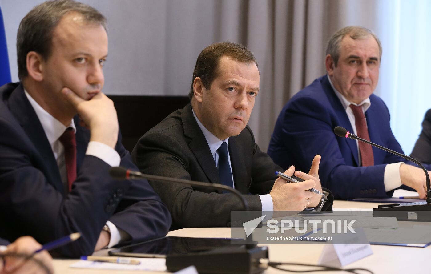 Russian Prime Minister Dmitry Medvedev meets with representatives of small and medium business in transportation sector