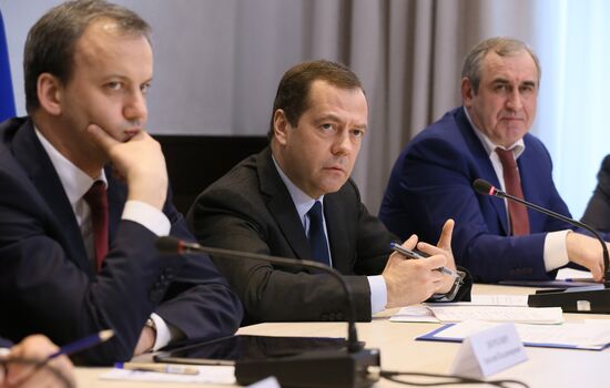 Russian Prime Minister Dmitry Medvedev meets with representatives of small and medium business in transportation sector