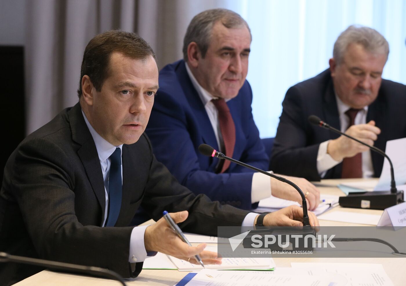 Russian Prime Minister Dmitry Medvedev meets with representatives of small and medium business in transportation sector