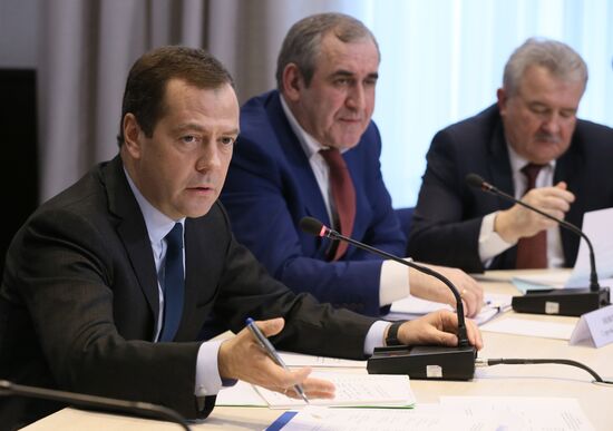 Russian Prime Minister Dmitry Medvedev meets with representatives of small and medium business in transportation sector