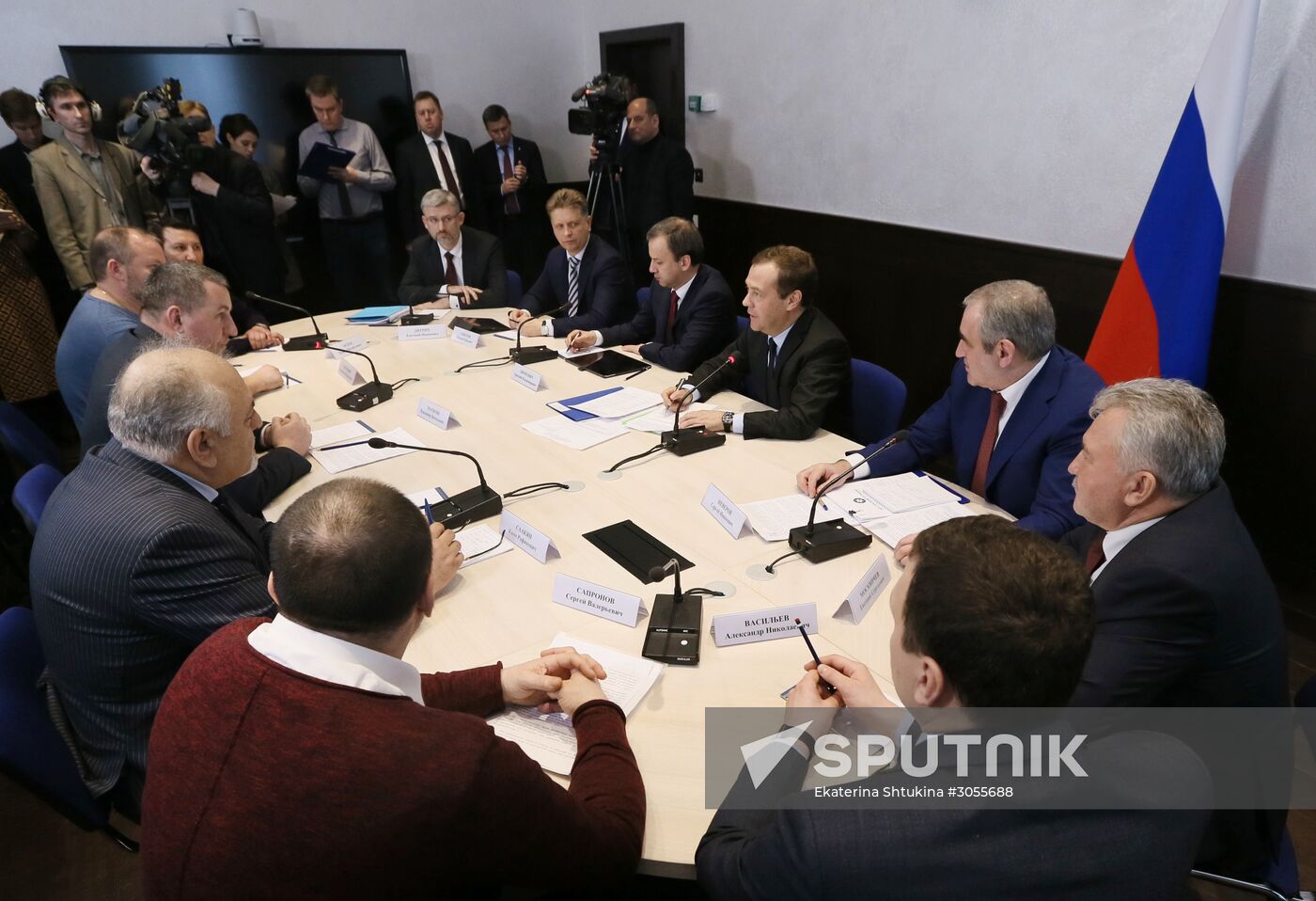 Russian Prime Minister Dmitry Medvedev meets with representatives of small and medium business in transportation sector