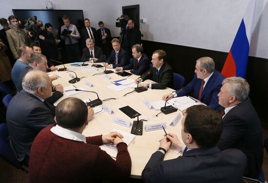 Russian Prime Minister Dmitry Medvedev meets with representatives of small and medium business in transportation sector