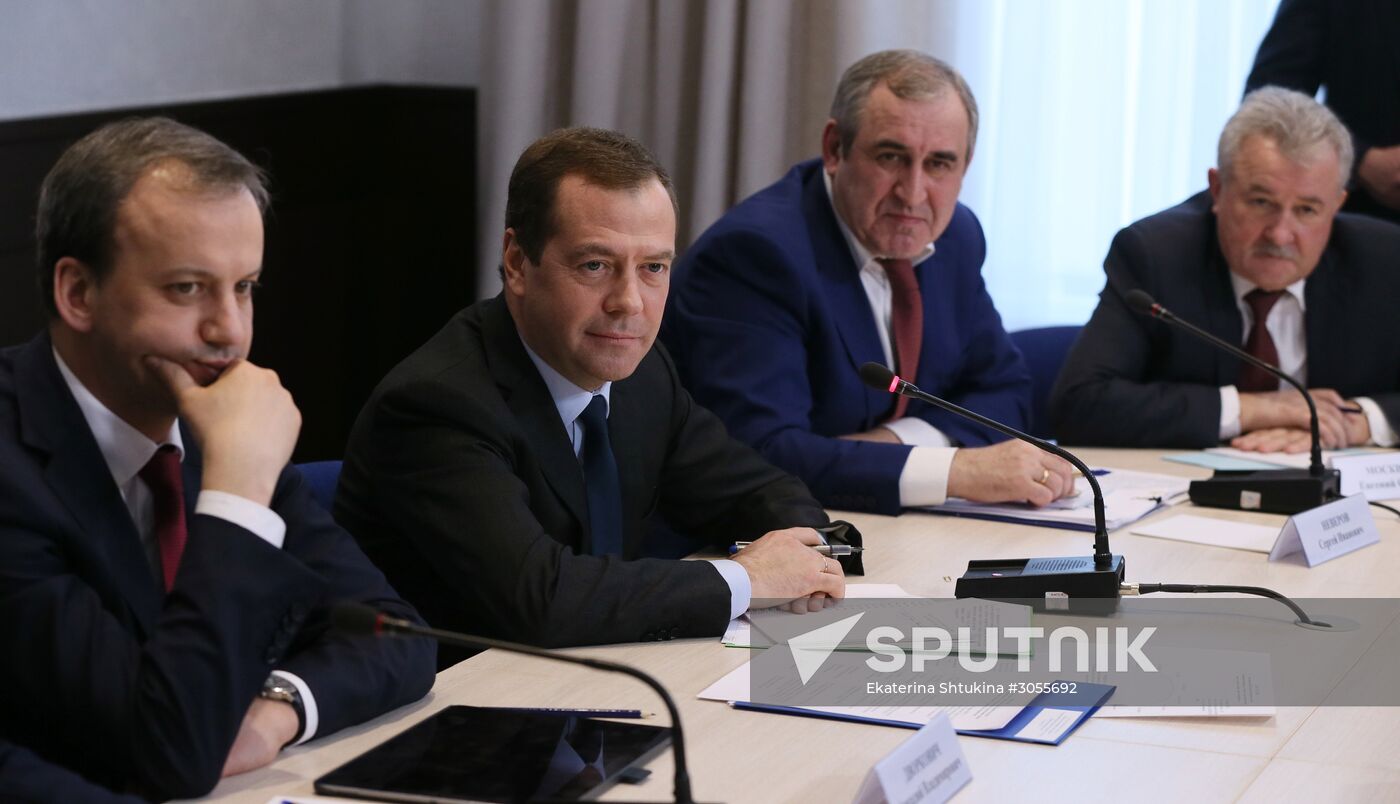 Russian Prime Minister Dmitry Medvedev meets with representatives of small and medium business in transportation sector