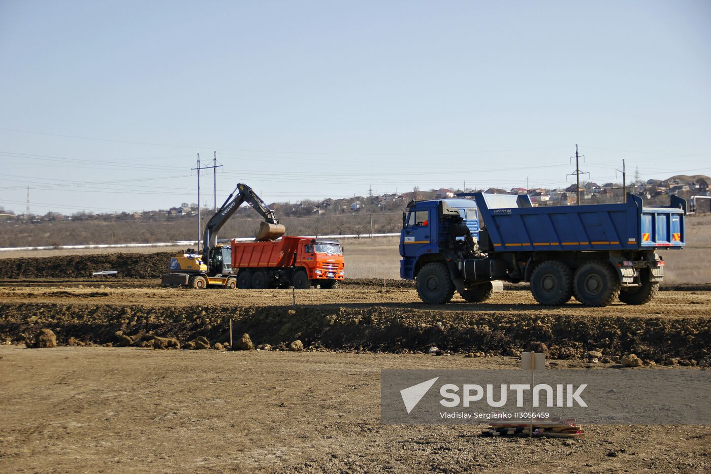 Approach road under construction to bridge across the Strait of Kerch