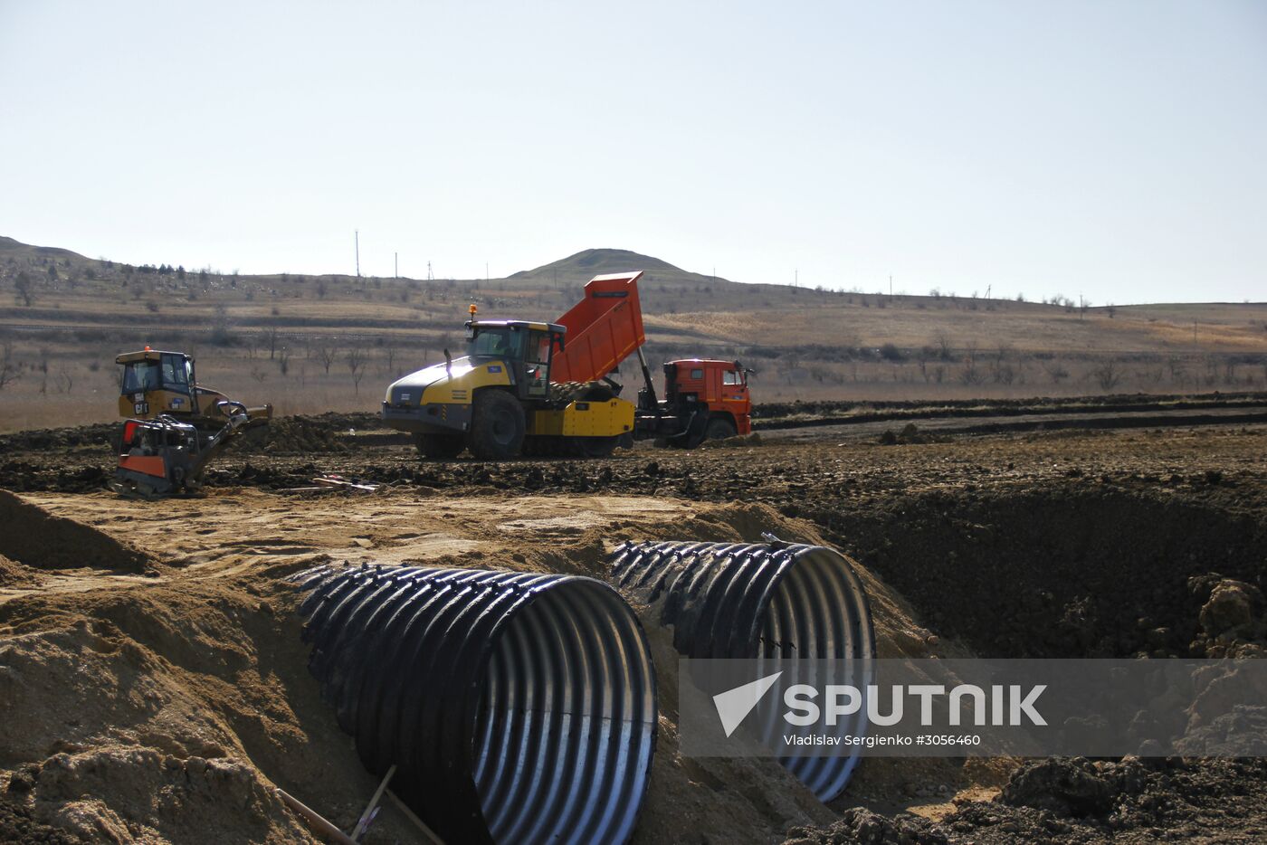 Approach road under construction to bridge across the Strait of Kerch