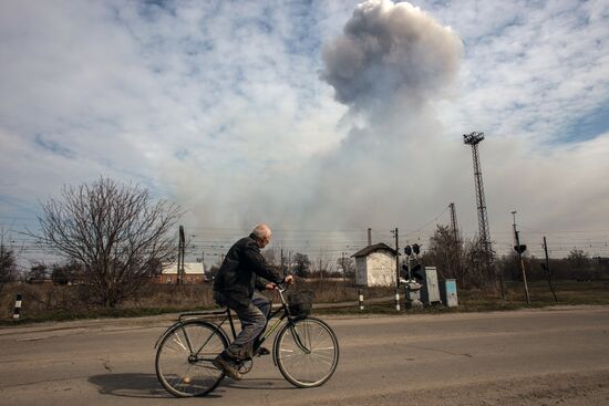 Aftermath of munitions depot fire in Kharkiv region