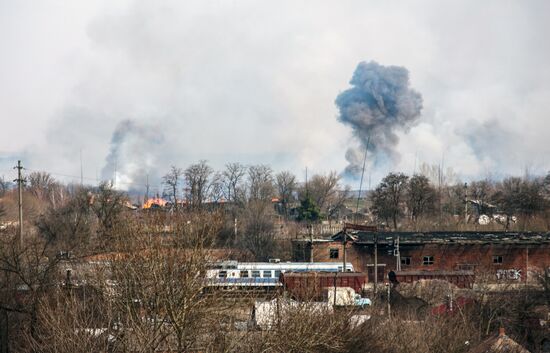 Aftermath of munitions depot fire in Kharkiv region