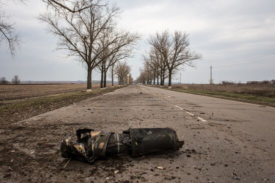 Aftermath of munitions depot fire in Kharkiv region